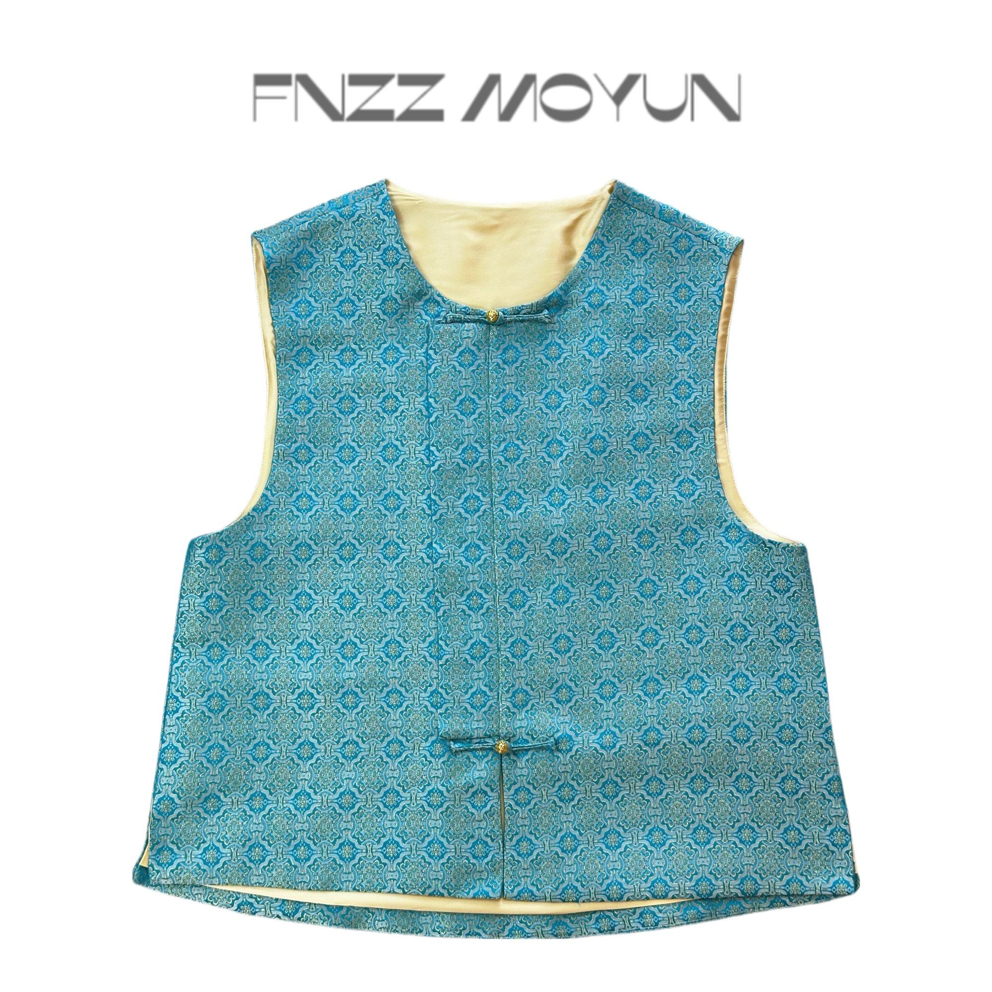 松石绿定胜宋锦马甲国风里外满分桑蚕丝马甲盖襟设计对花