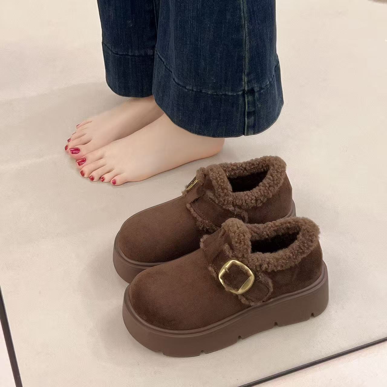 厚底增高加绒保暖勃肯女鞋2025新款冬季爆款雪地靴乐福毛毛鞋外穿