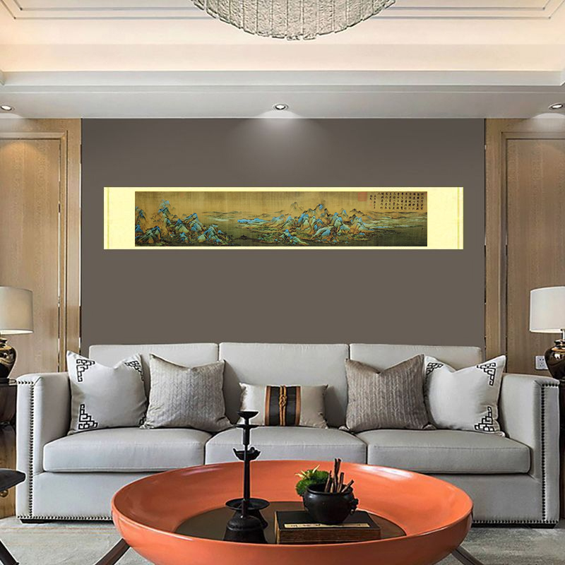 3.2米《千里江山图》-横幅-绢本-客厅书房-山水挂画