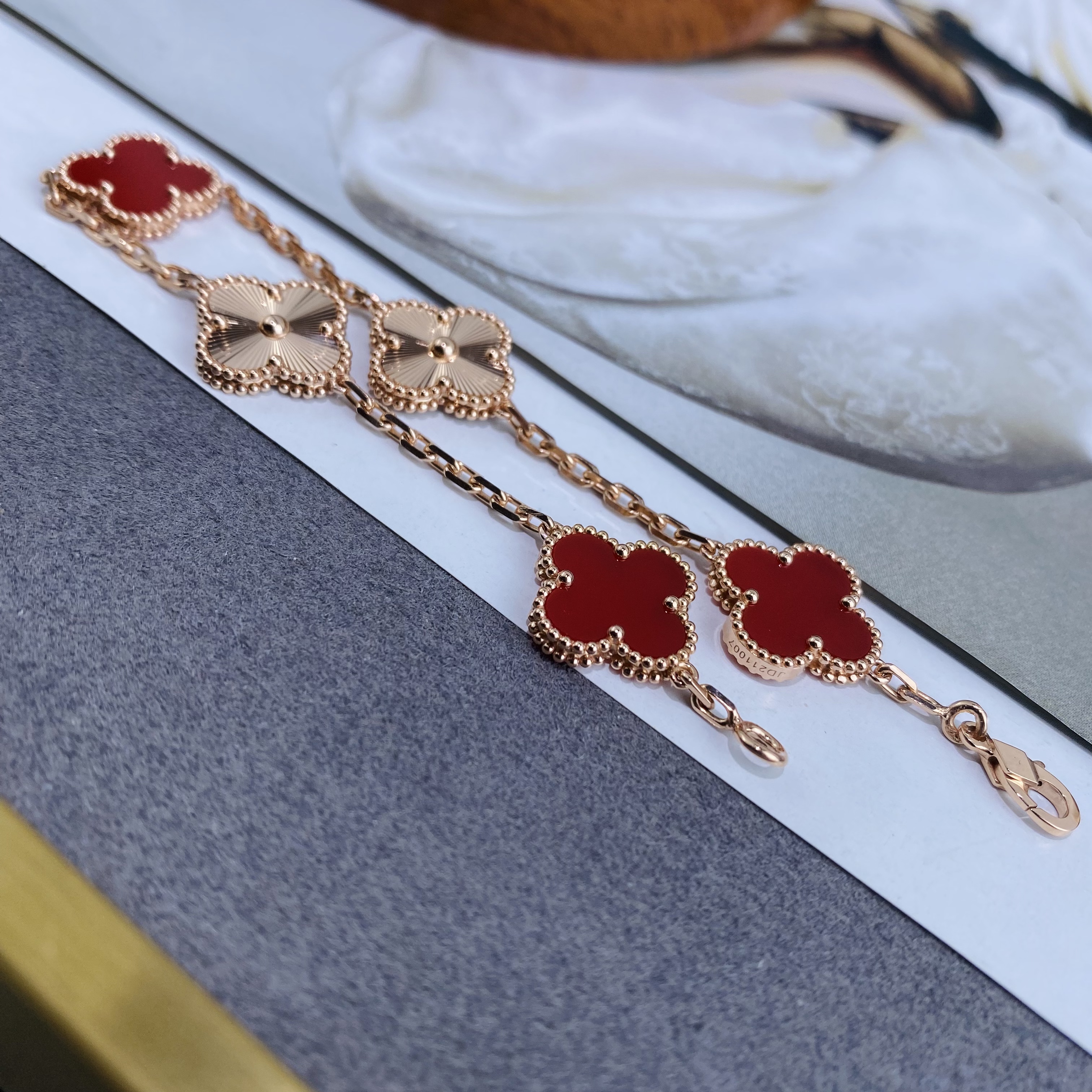 18K金镭射3+2手链-薄版瘦花-14克以上 精工重金中号15mm玫瑰金