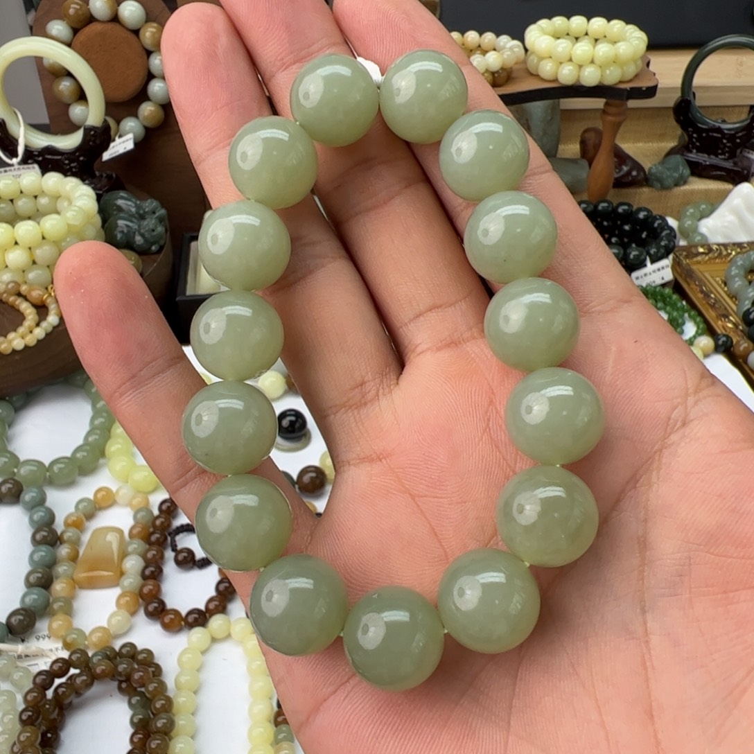 和田玉未镶嵌手链卡14且末高清白