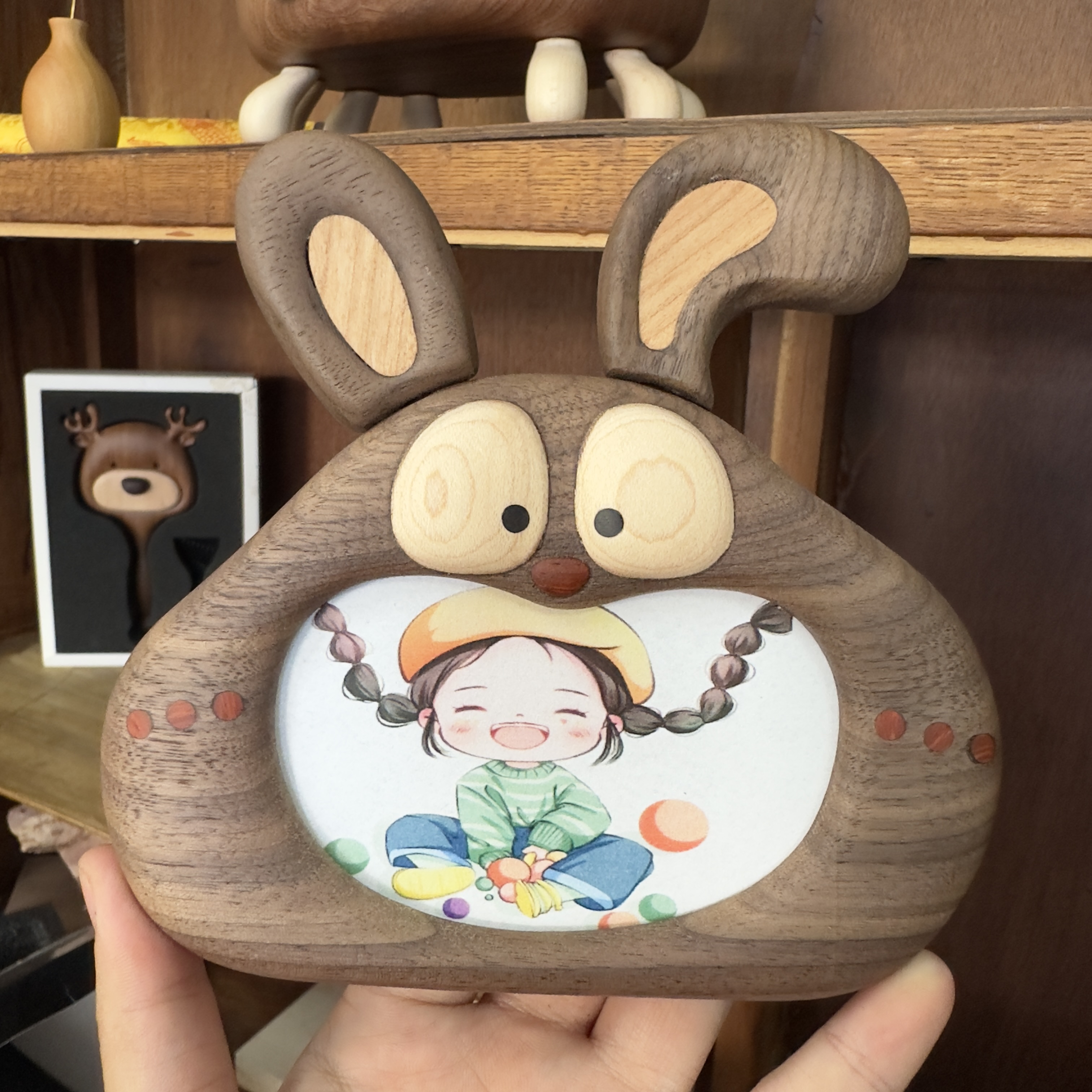 小兔乖乖 3寸小兔相框~木制手工摆件