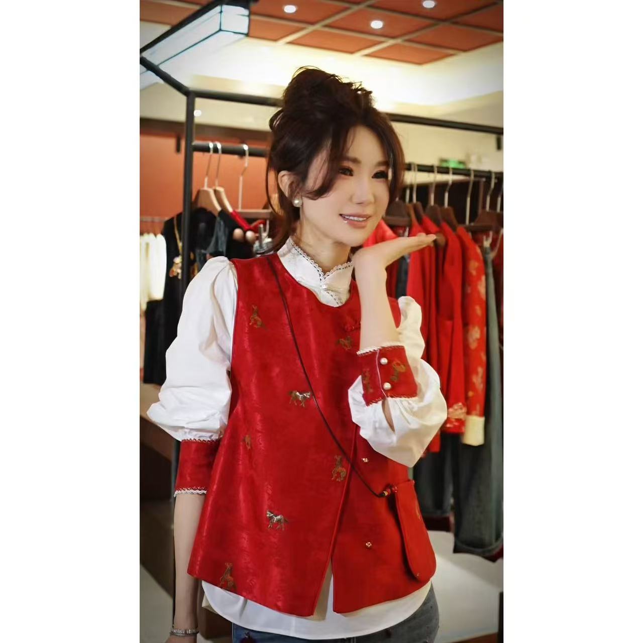 yiyiya.Guo艺艺吖【许我耀眼】新中式中国风斜襟刺绣衬衣120135SS52