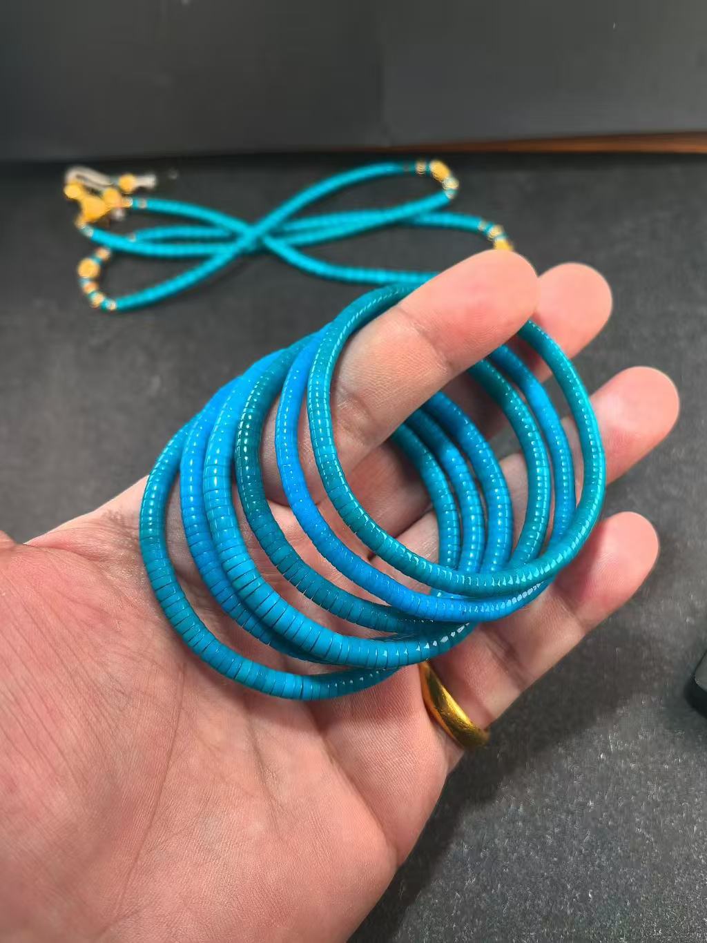 直切单圈手串湖北高瓷绿松石手串