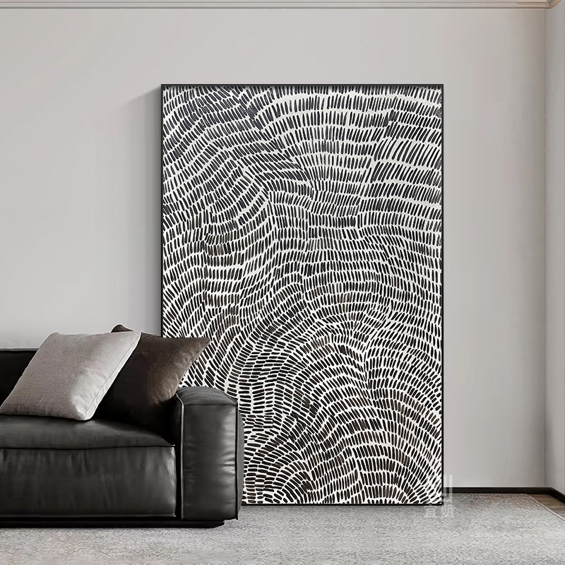 纯手绘油画【续】现代高级黑白灰厚肌理挂画玄关餐厅客厅背景墙挂画