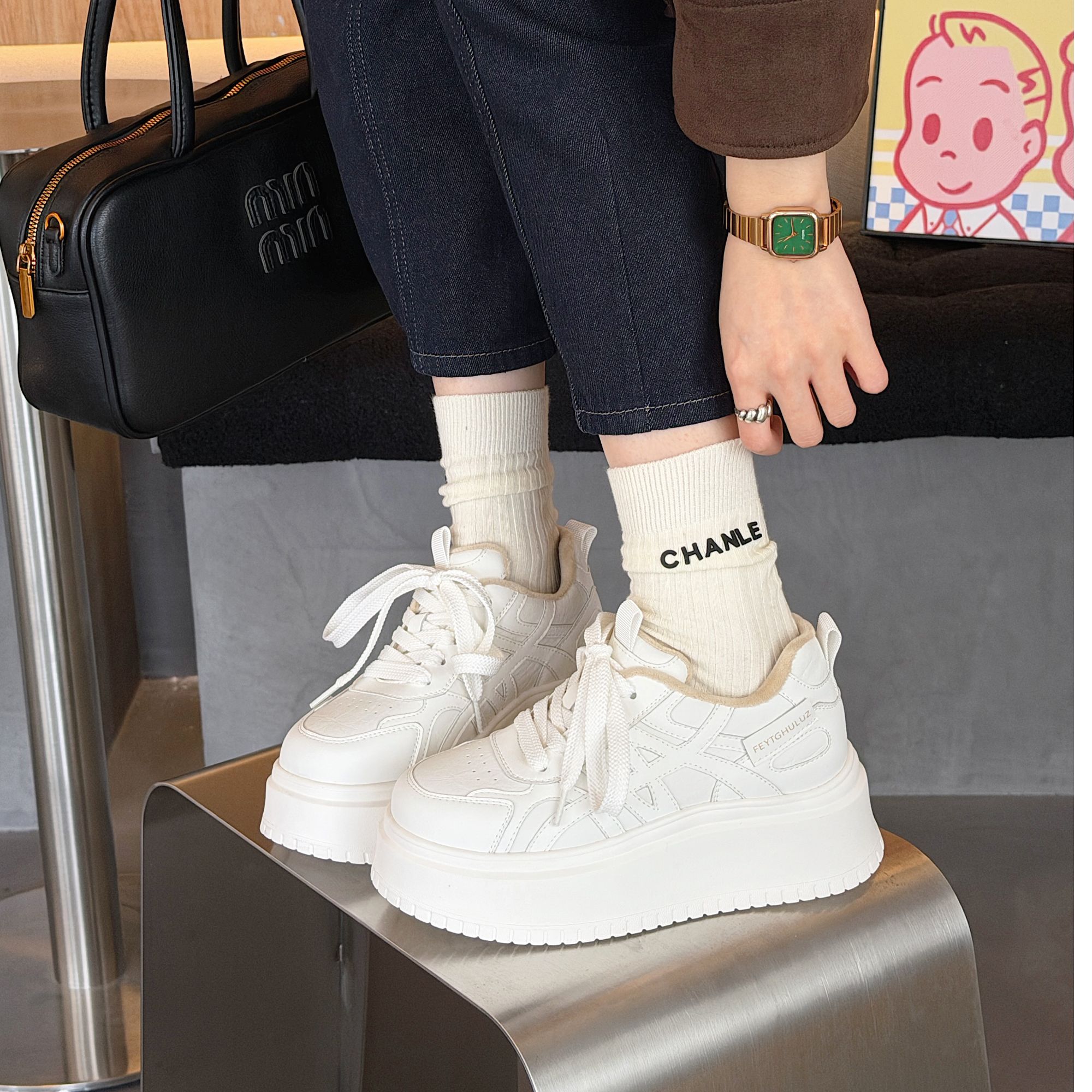 【棠棠潮鞋】街拍厚底鞋女增高2025四季新款软底休闲板鞋加绒单鞋