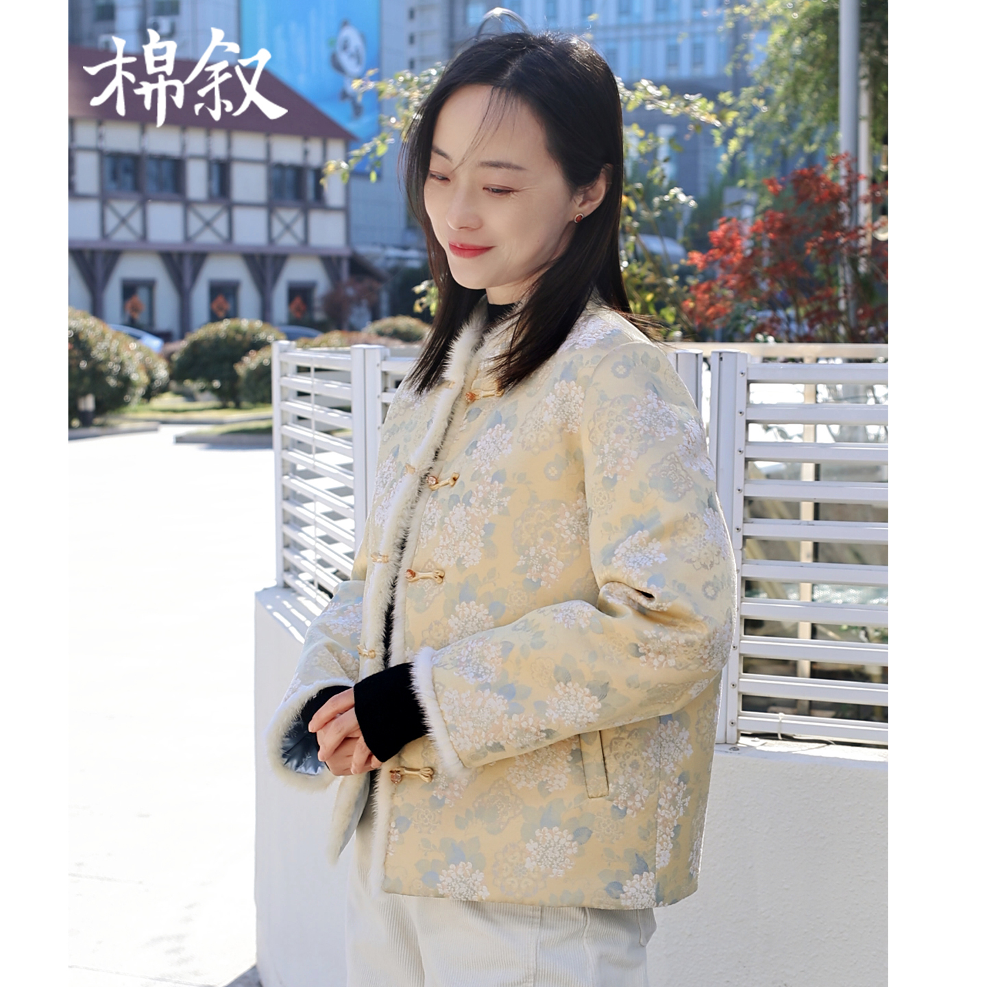 棉叙新国标90白鸭绒新中式锦缎国风双面穿冬季羽绒服女15005