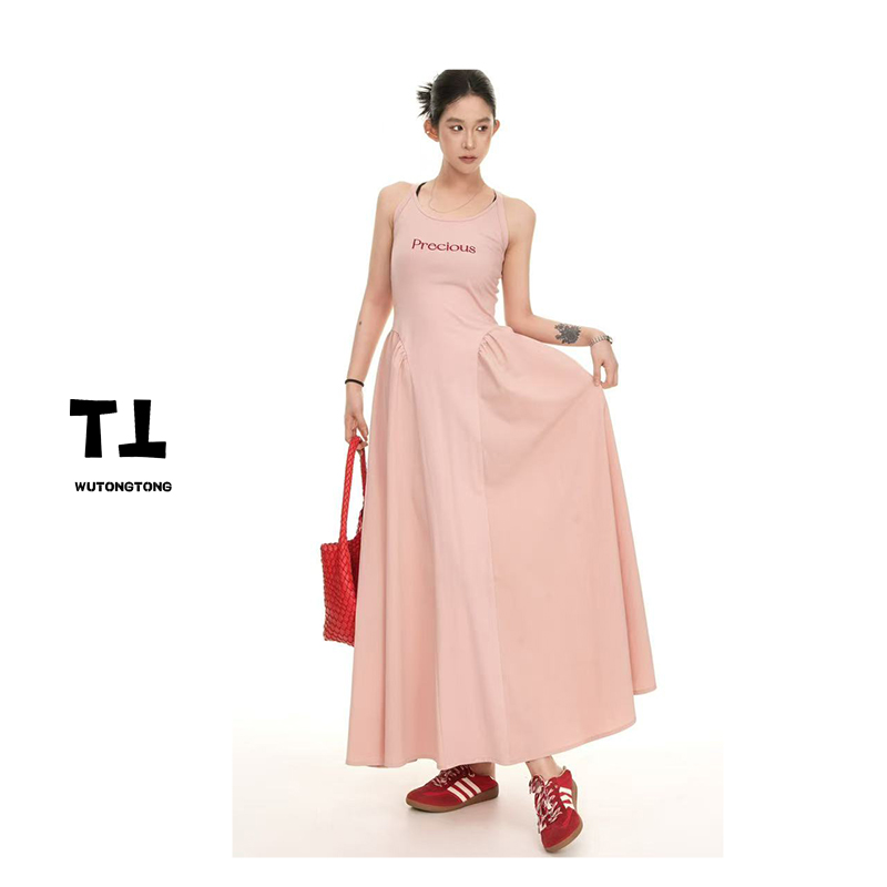 现货【霜织】夏季气质无袖背心裙女过膝休闲收腰A字连衣裙62139