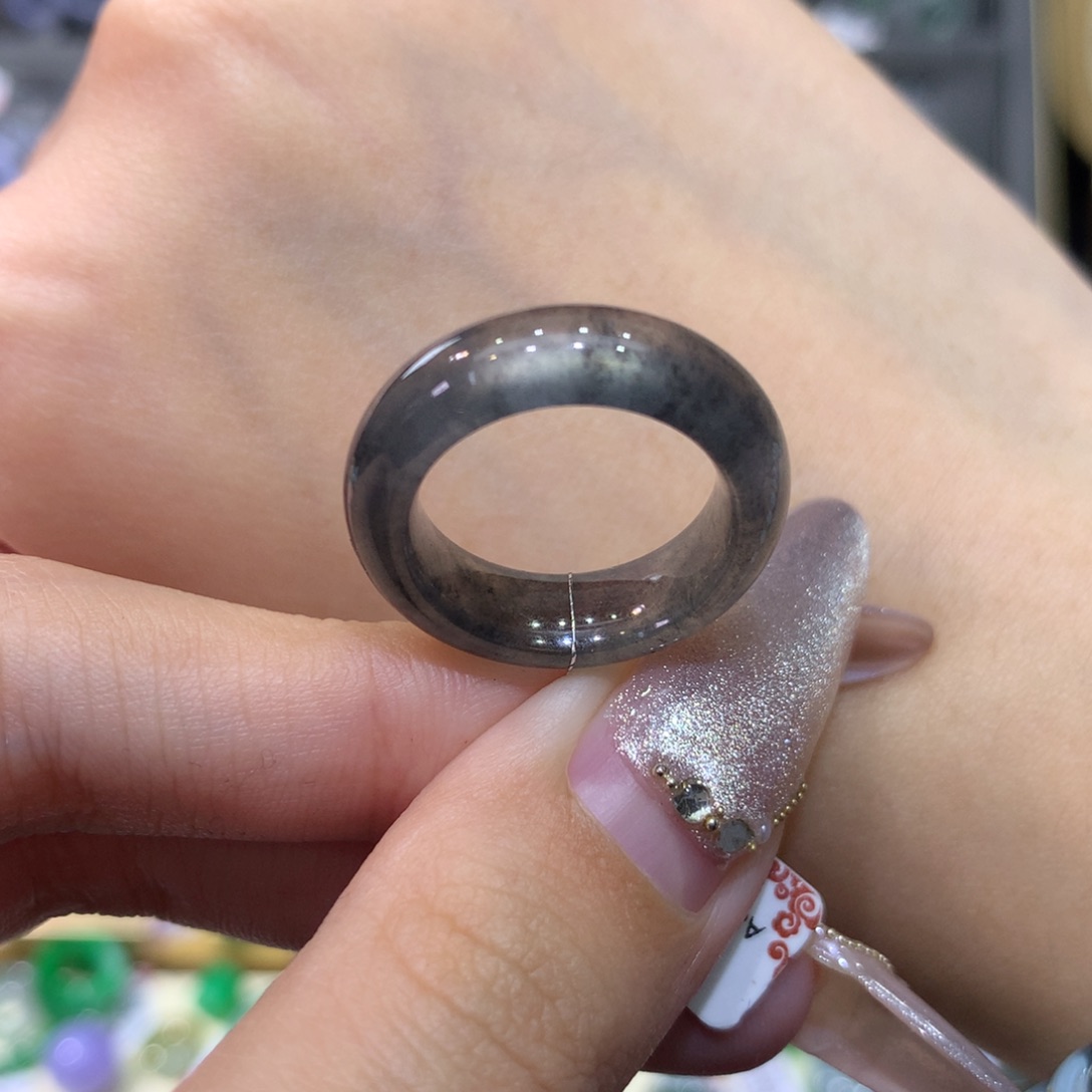 翡翠戒指未镶嵌11-12冰黑钢