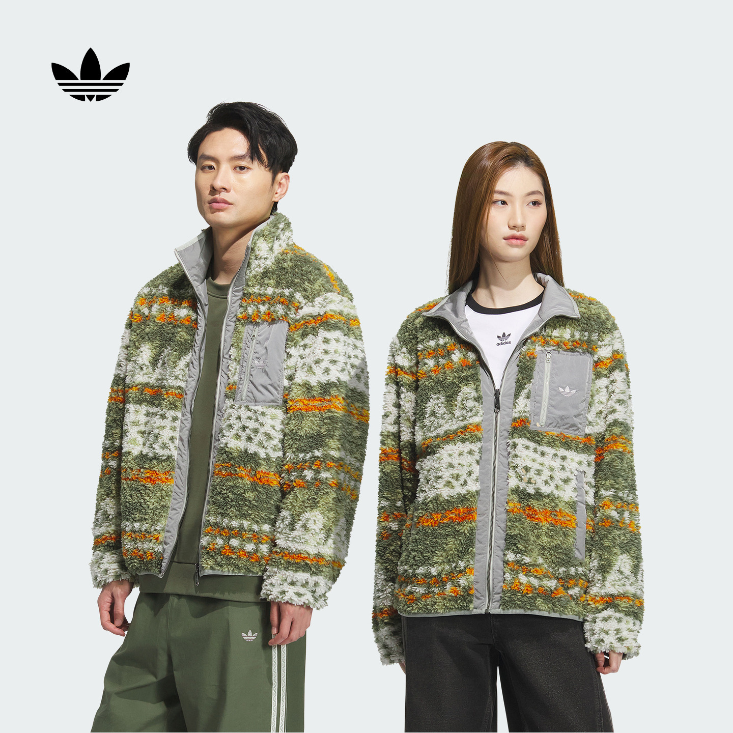 双旦礼遇阿迪达斯三叶草简约舒适印花双面穿运动夹克外套男KC0106