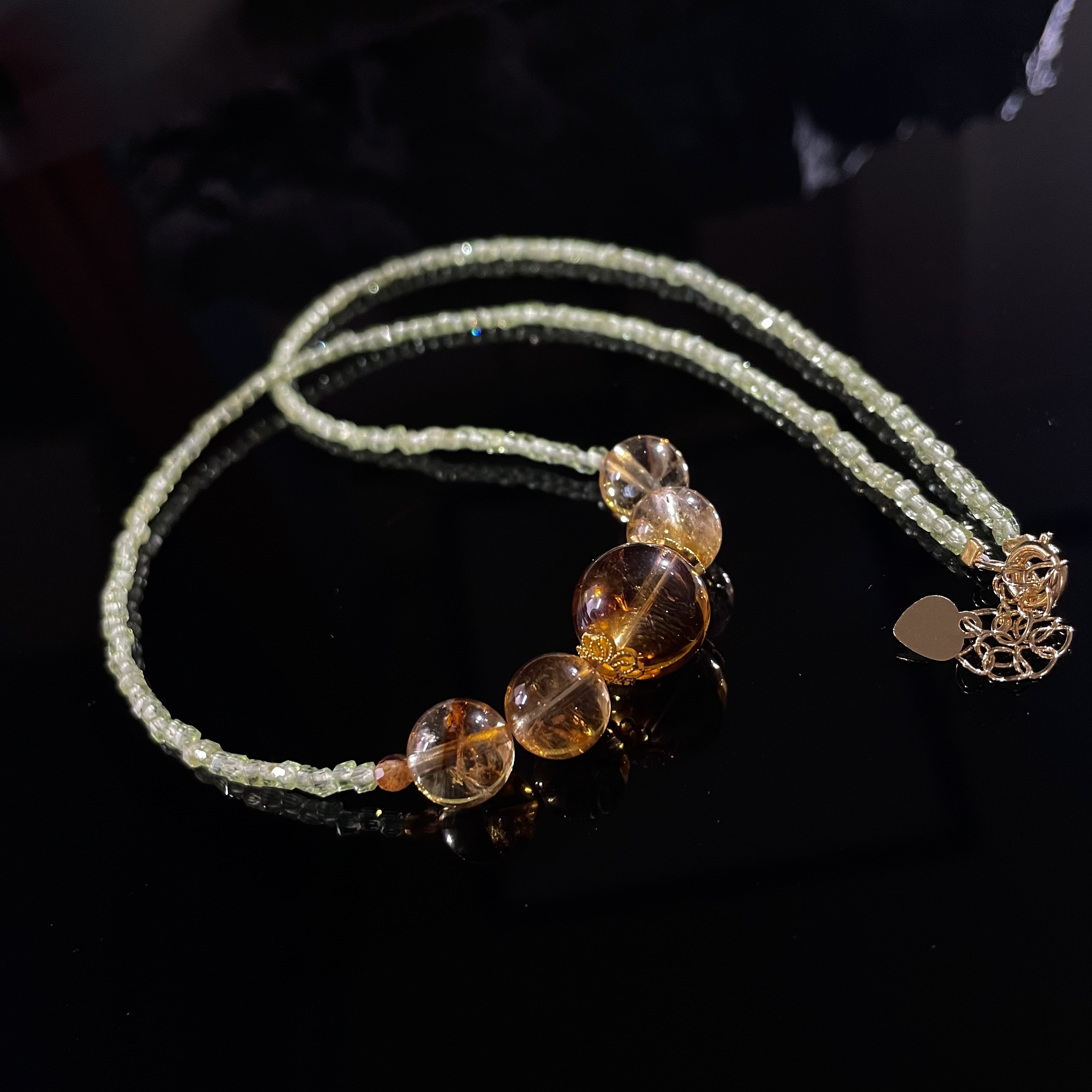 【朝朝暮暮】橄榄石黄水晶项链 KT25061401