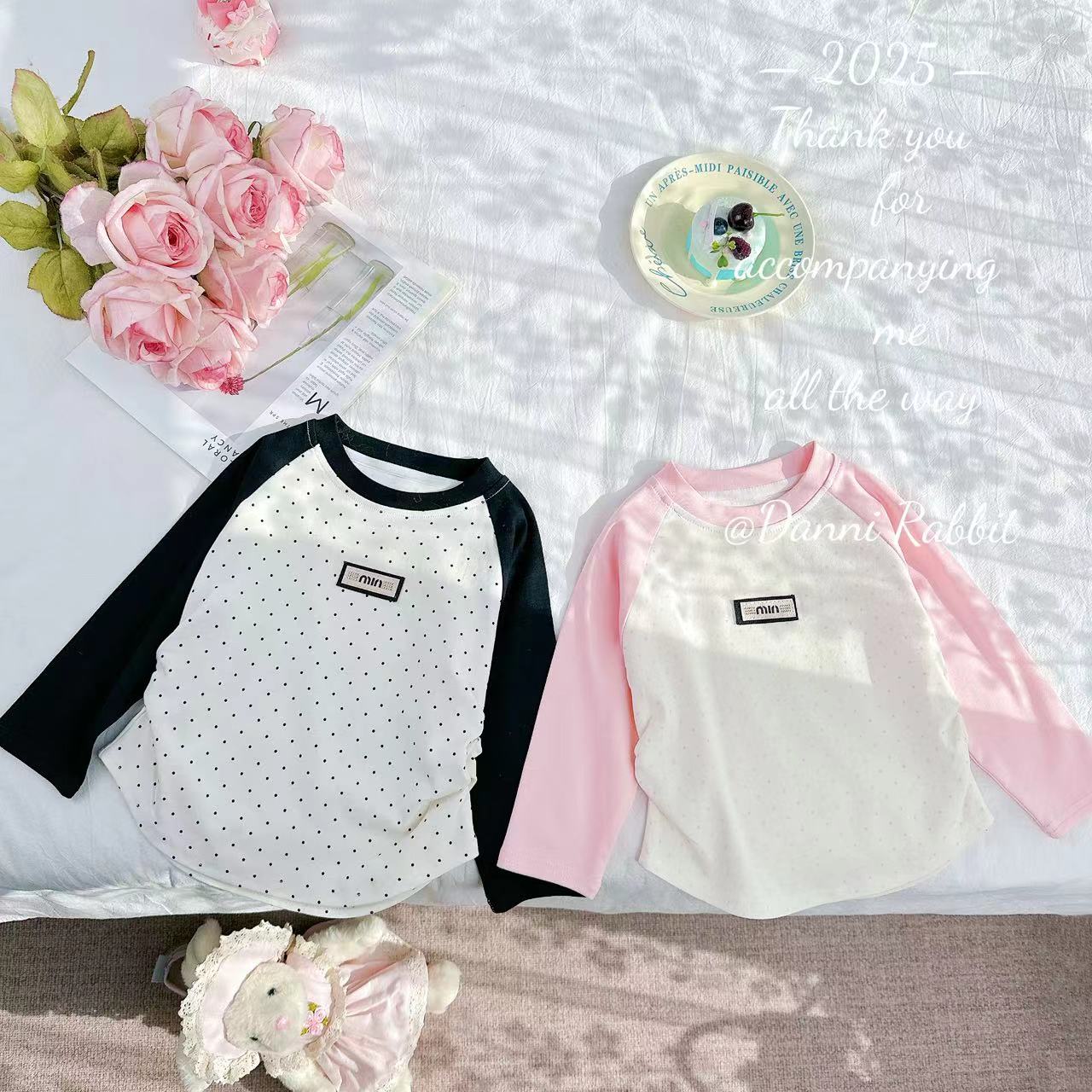 *2025春款敲百搭波点插肩袖儿童打底衫 D-A34