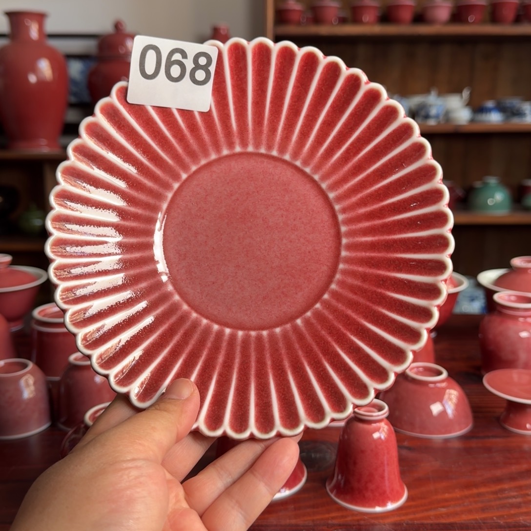 微瑕豇豆红橘瓣壶承直径18