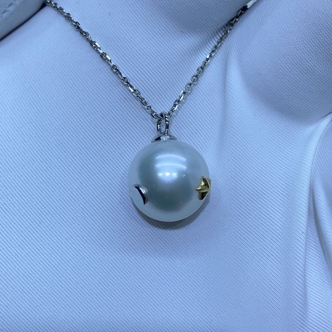 海水珍珠吊坠(不含链)18K金镶嵌澳白13到14m m