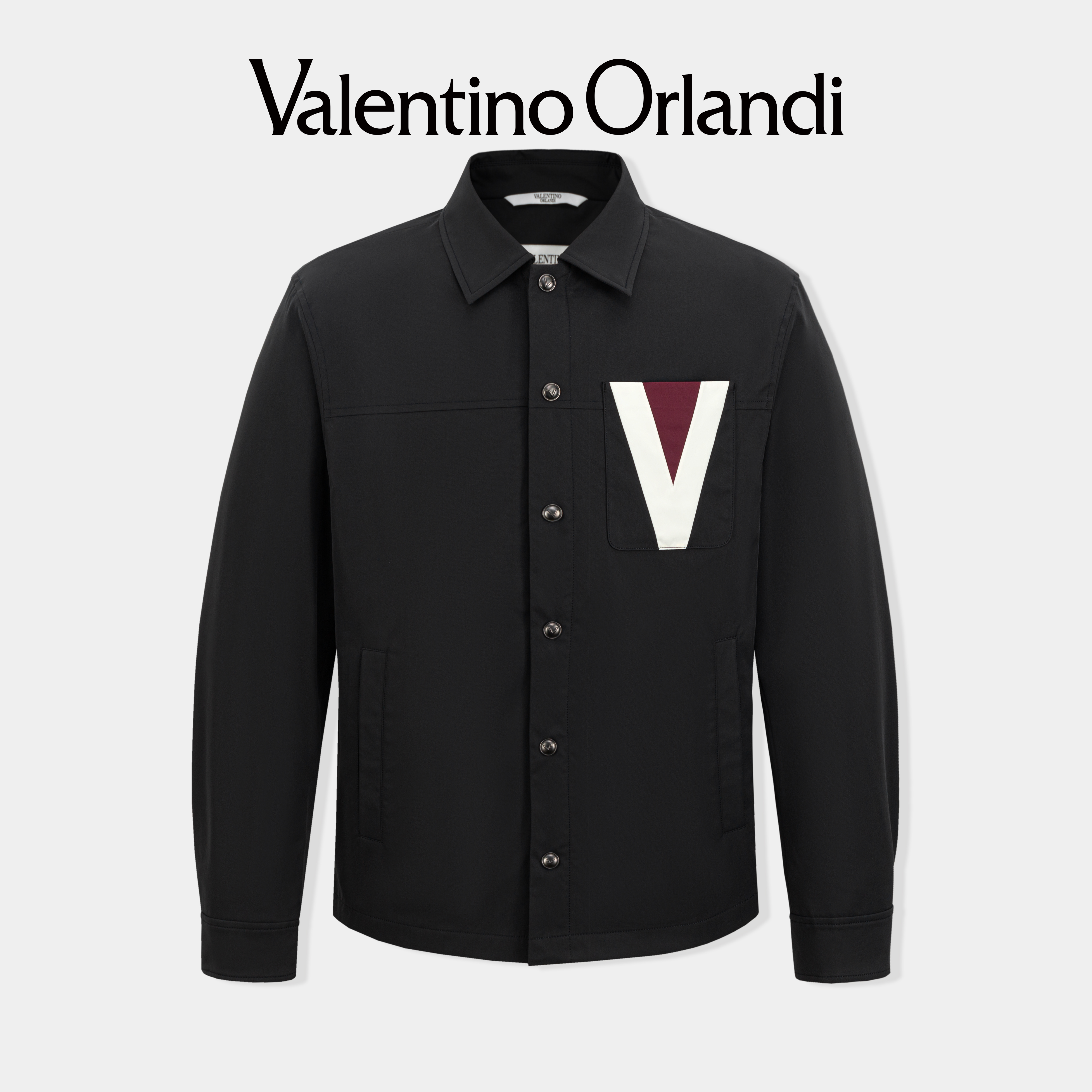 Valentino orlandi男士秋冬时尚百搭撞色V标真口袋衬衫棉服外套