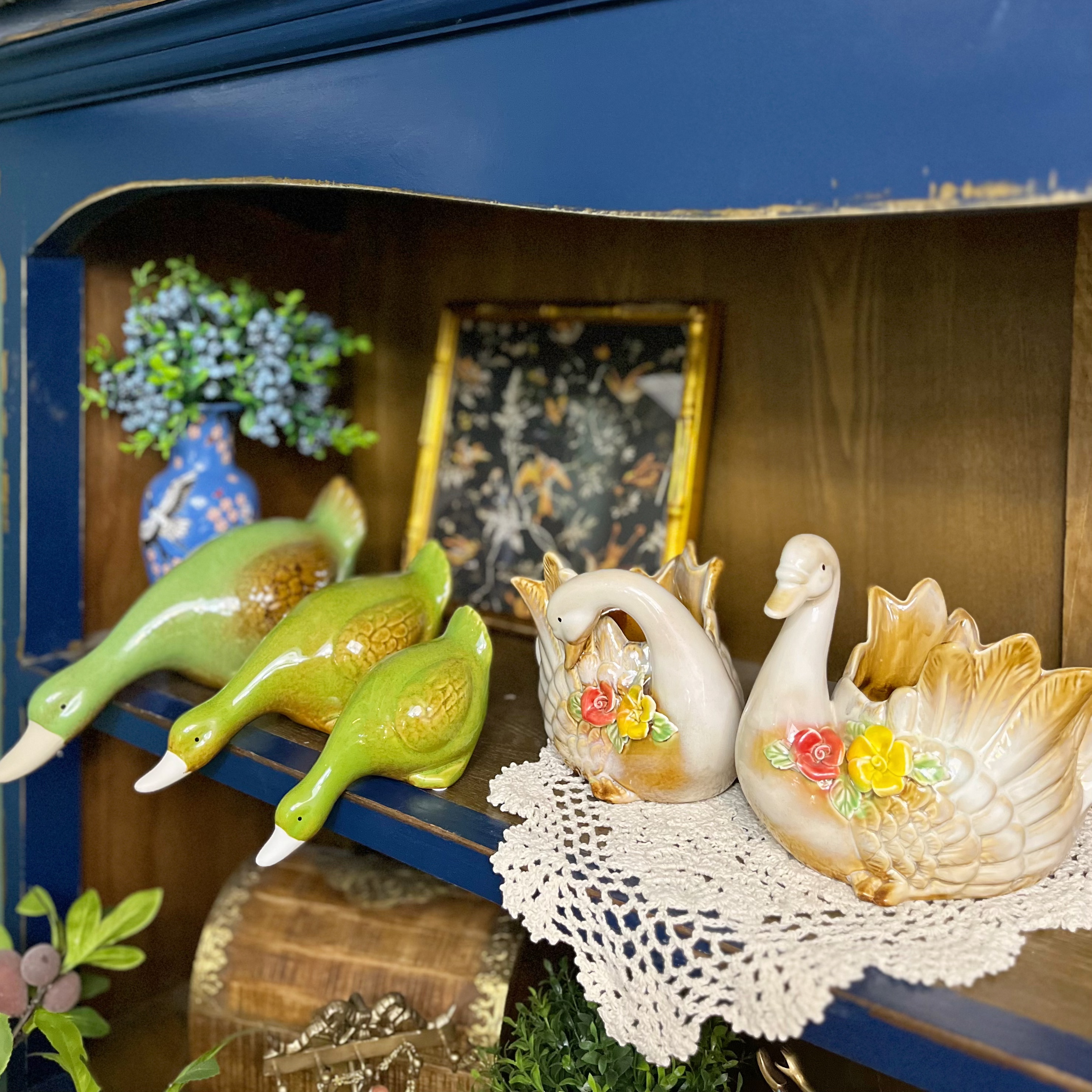 创意彩色天鹅造型装饰陶瓷收纳摆件 装饰收纳盆 陶瓷鸭子摆件