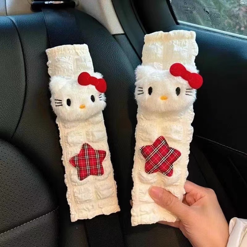 蕾丝泡泡hellokitty安全带护肩套装饰汽车内饰公仔玩偶少女心配饰