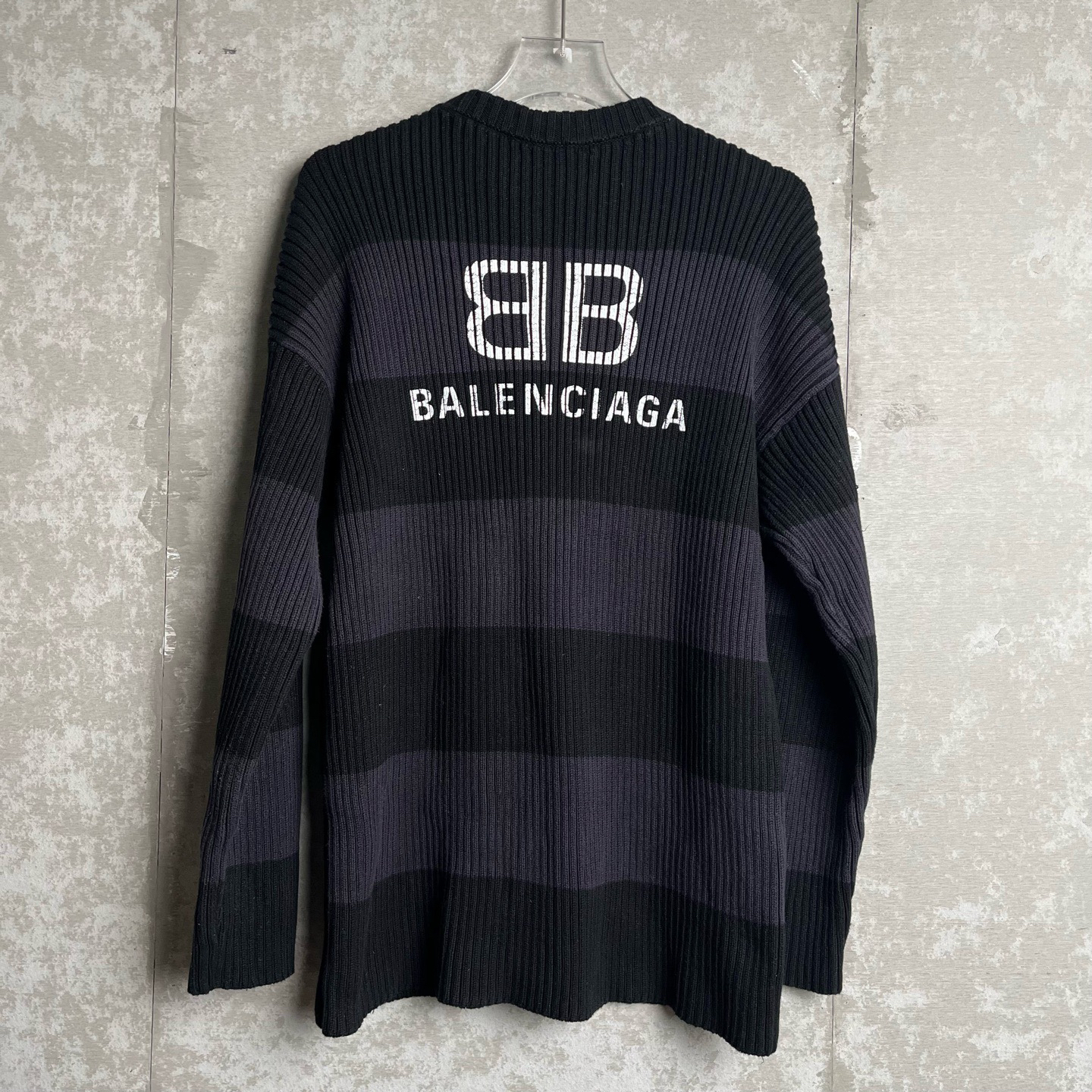 未使用 Balenciaga/巴黎世家 XS/黑紫拼接针织logo毛衣/12459/JP