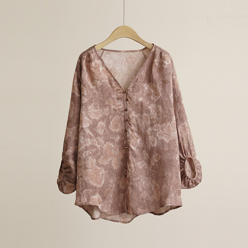 【烟火提花】新中式国风扎染七分袖衬衫女士上衣（250760）20437