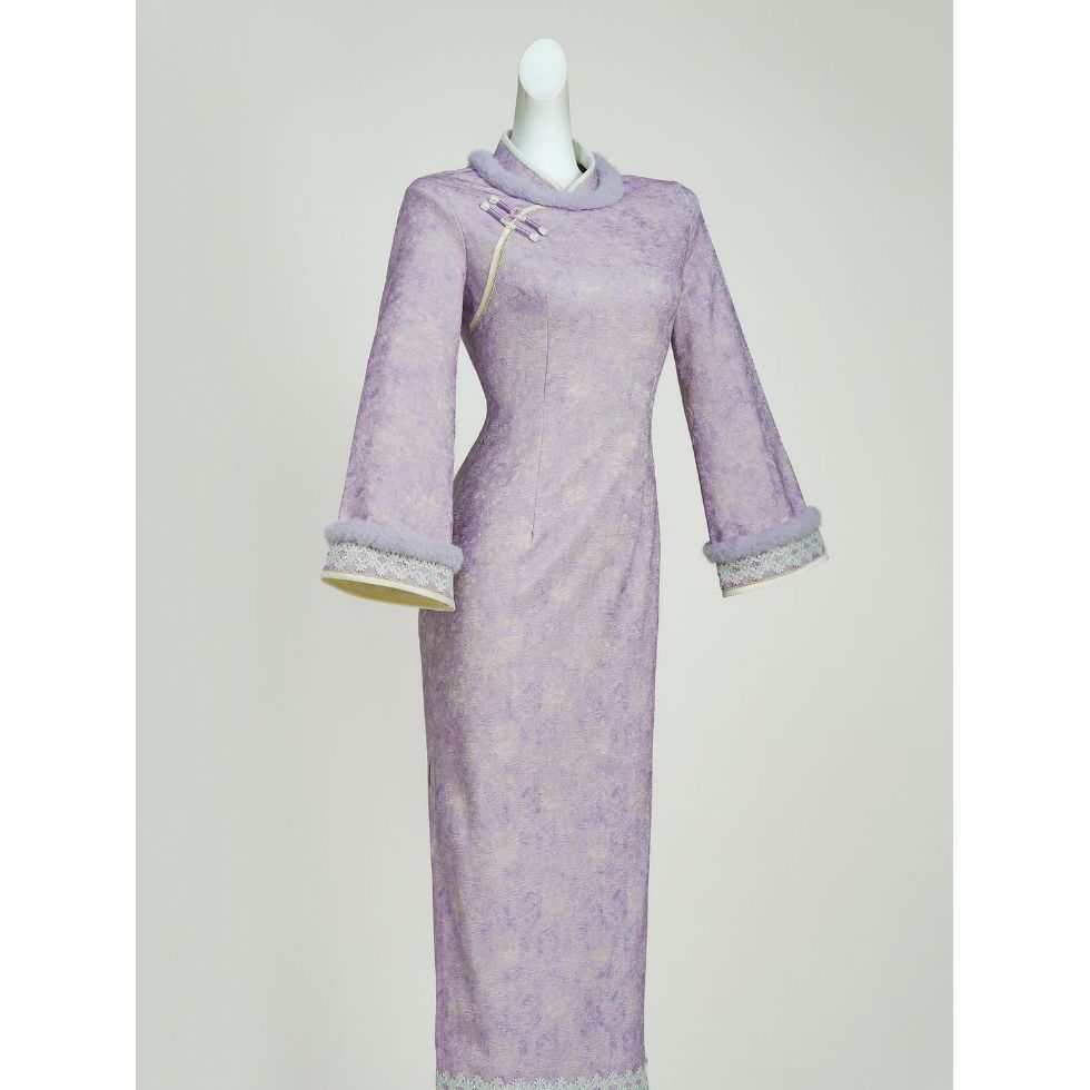 画报夫人绝美国风紫色改良新中式旗袍2025新款秋冬改良年轻款少女