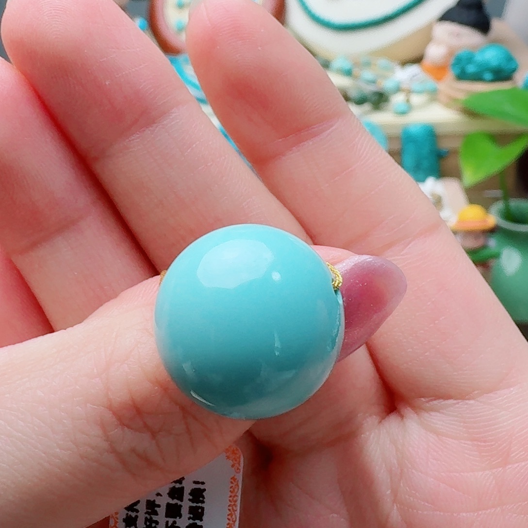 绿松石未镶嵌高瓷绿净面圆珠17