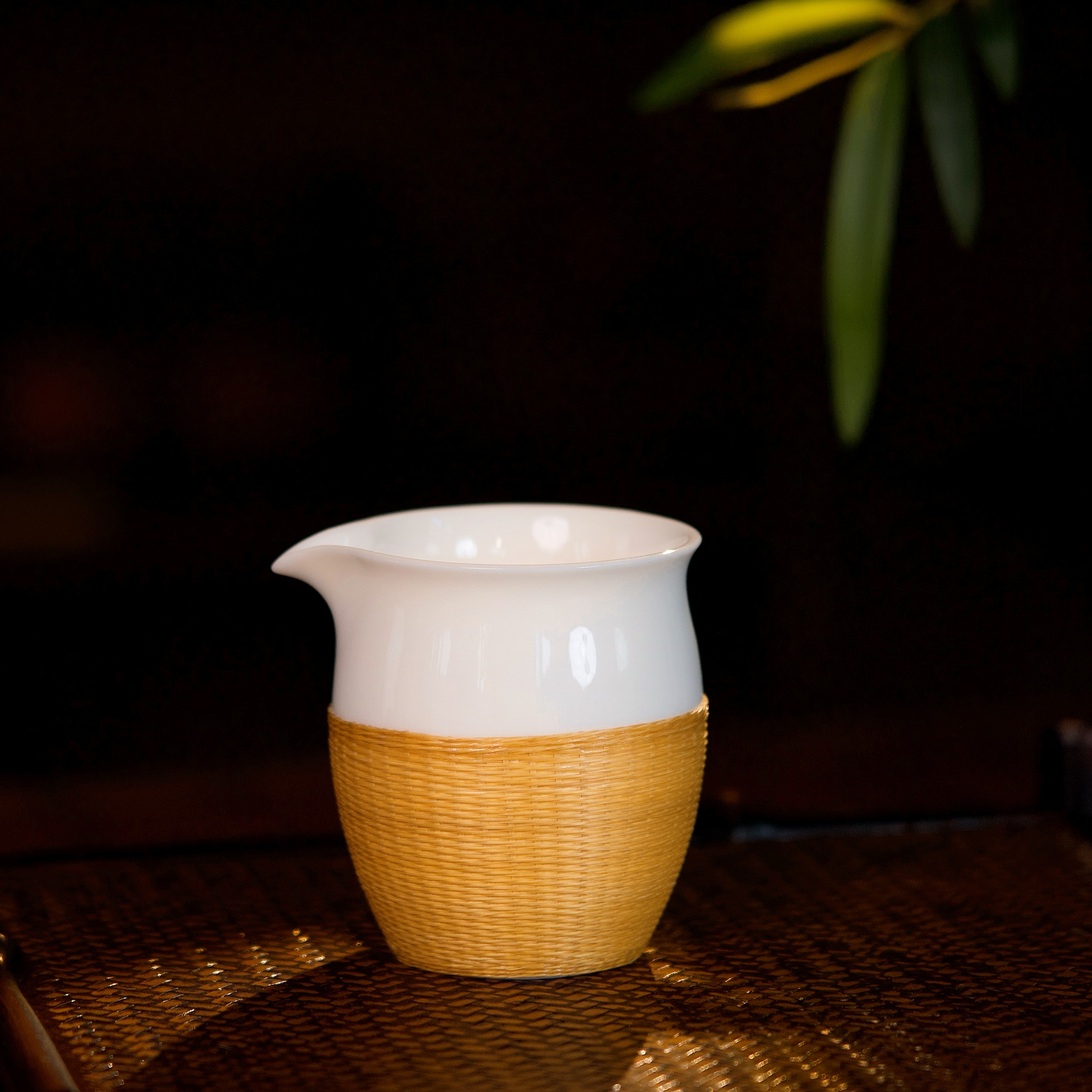 竹丝扣瓷公道杯茶道茶杯批手工竹编家用办公茶杯复古中式