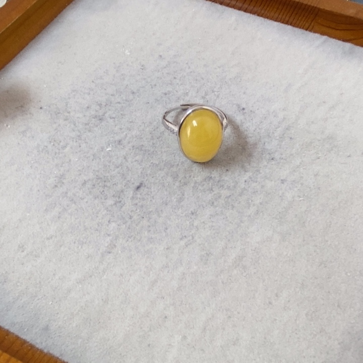 蜜蜡裸石银S925镶嵌戒指