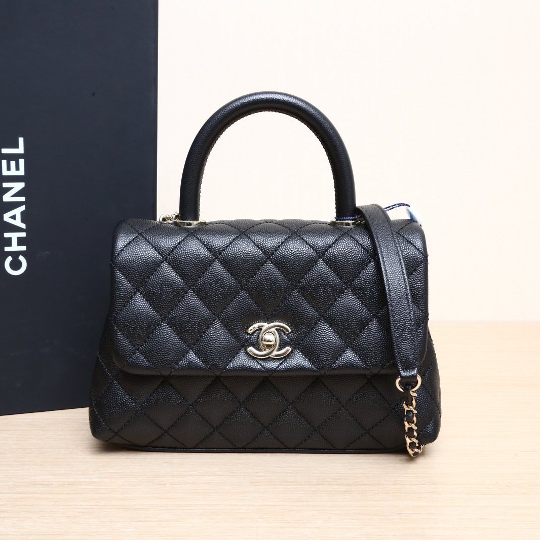 99新 Chanel/香奈儿 小花佳珊 Coco Handle 小号 24cm 荔枝皮革C