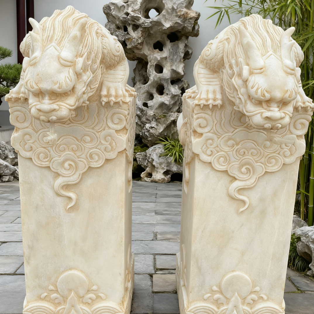 汉白玉吸水兽立柱吐水庭院会所摆件流水摆件高度一米