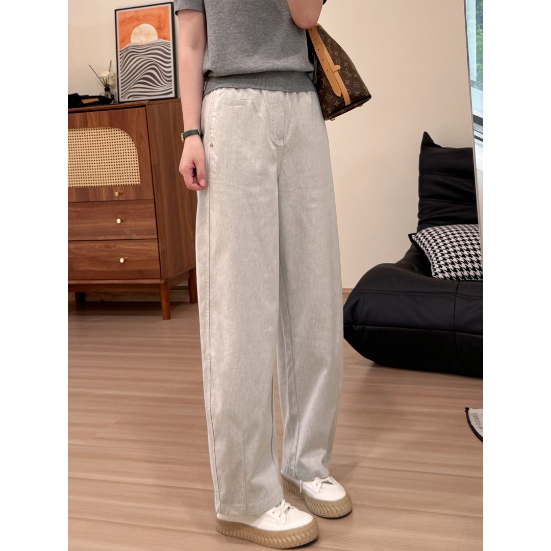 「亚麻牛仔」新款高腰松紧腰直筒显瘦汉麻牛仔裤C0202