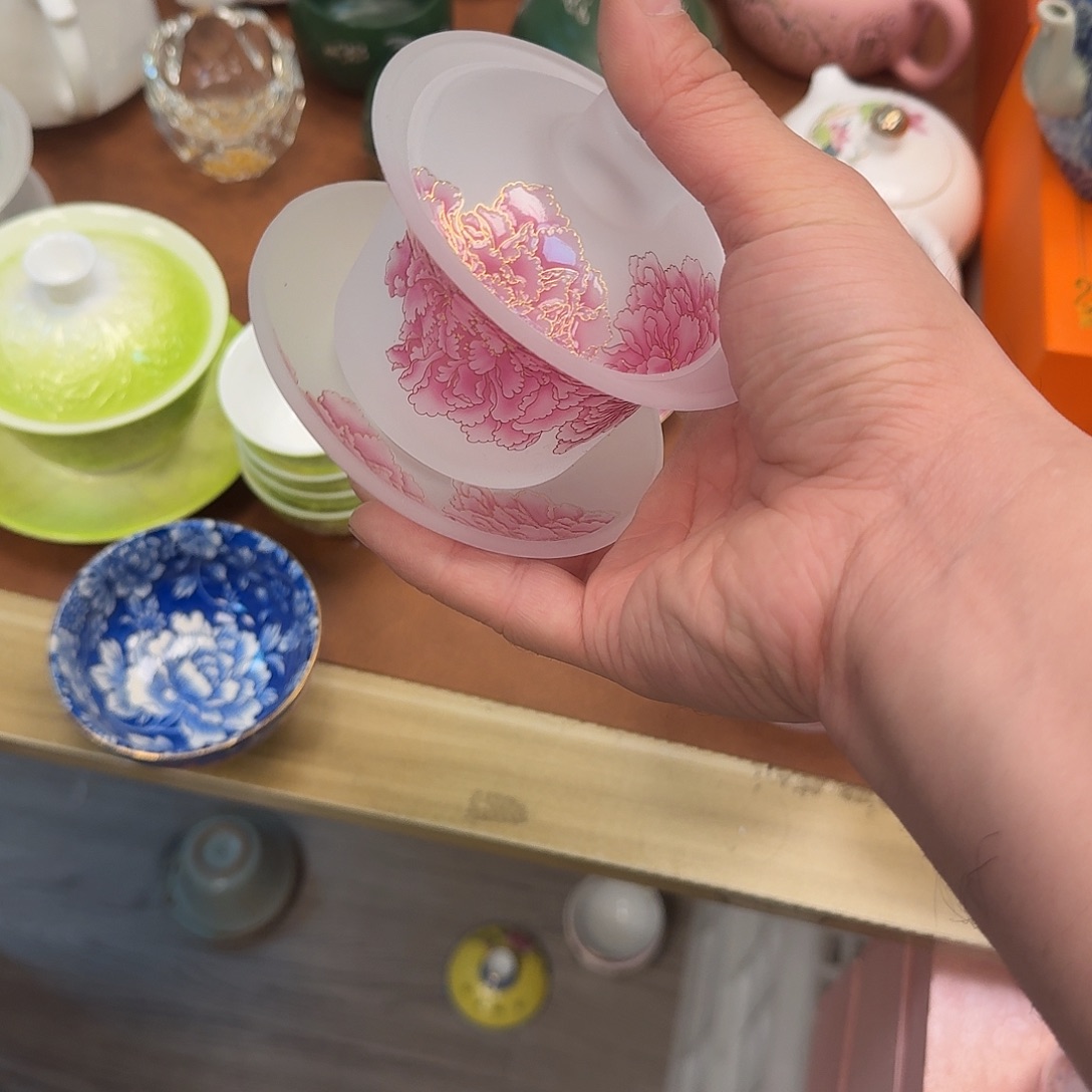 我***呀白沙粉牡丹一个三才盖碗