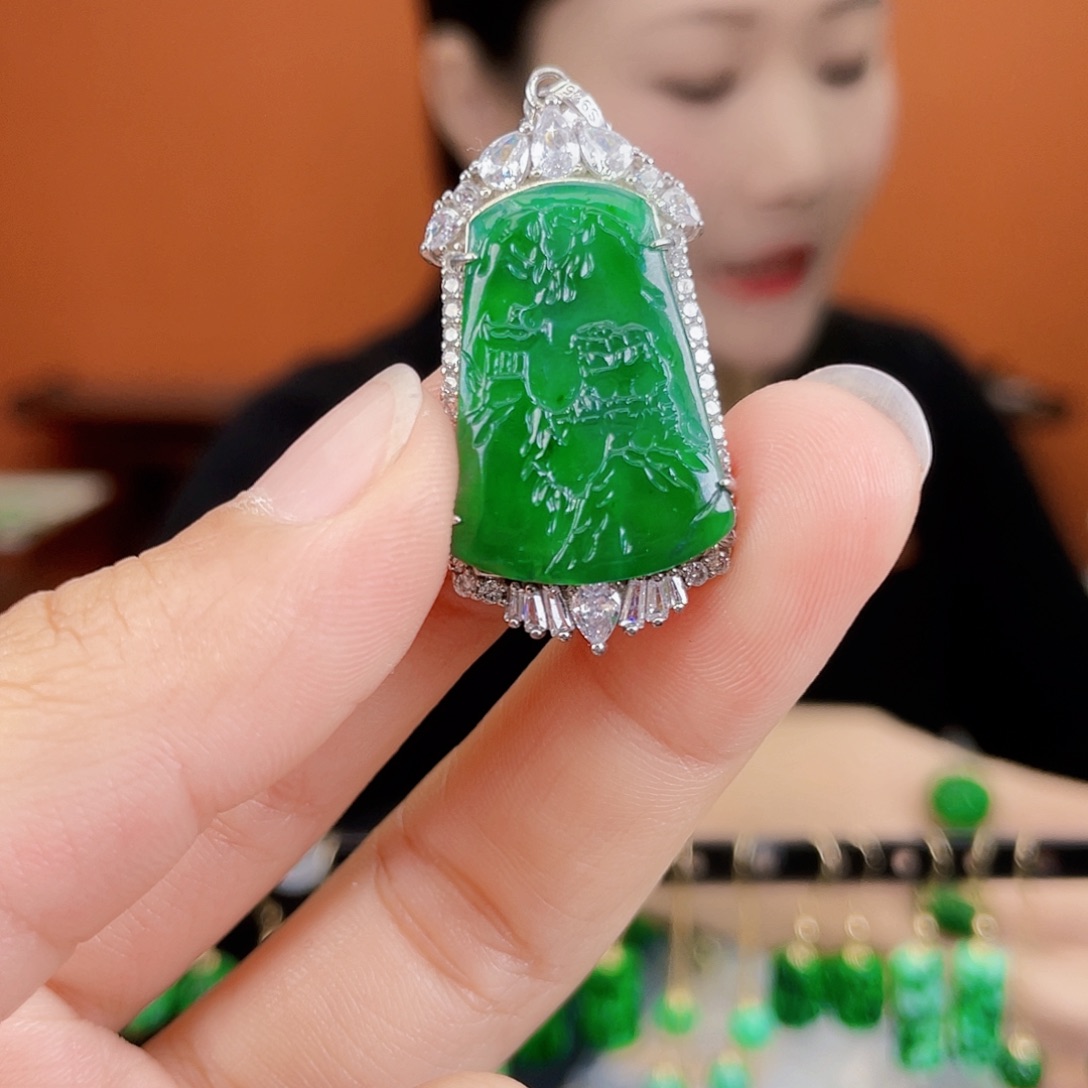 翡翠银S925镶嵌耳饰