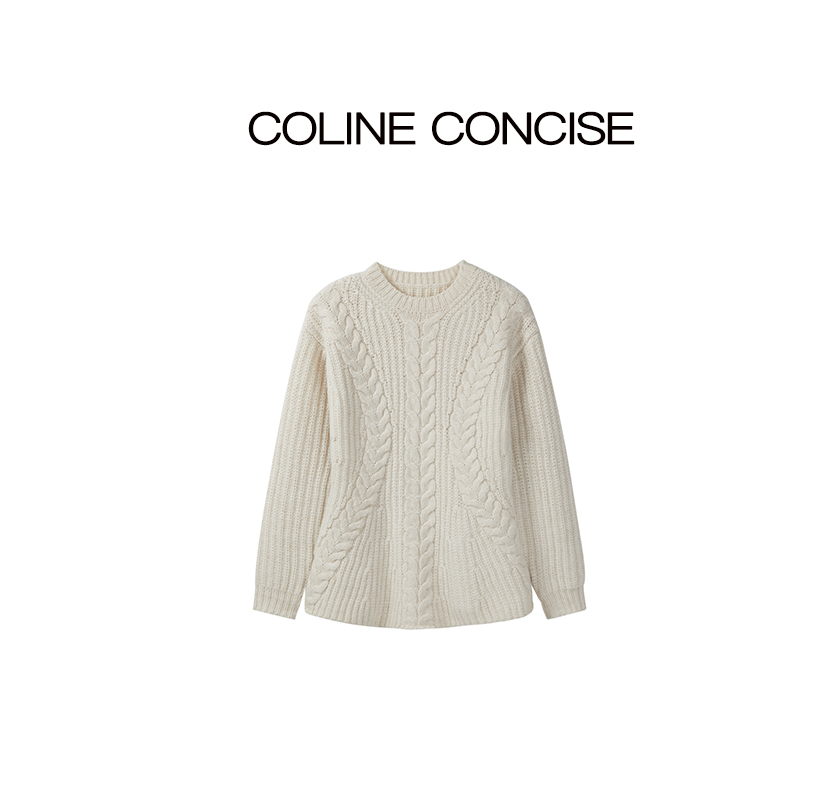 COLINE CONCISE 沙漏腰廓型感麻花设计绞花粗针毛衣25FW