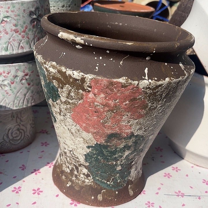 紫砂茶碗油画口径20高度26