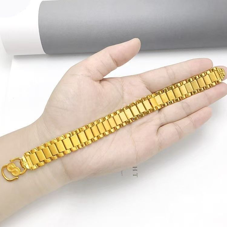 铜合金手链 精工老板坦克手链气质百搭金色不掉色男士简约精美