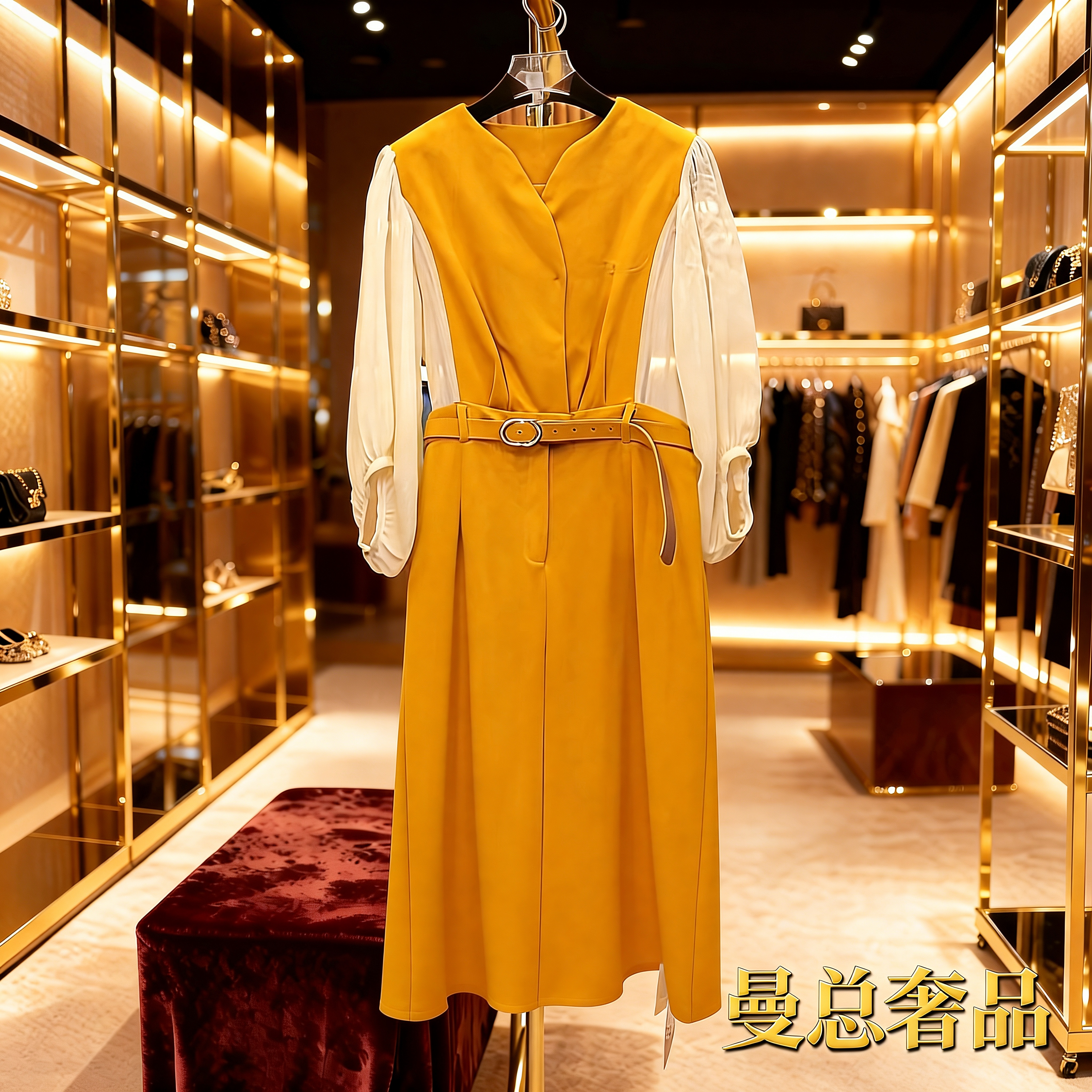 秋季显瘦套头款原创设计连衣裙秋冬气质设计师收腰