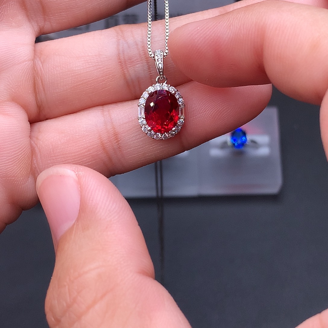 红宝石颈饰银S925镶嵌