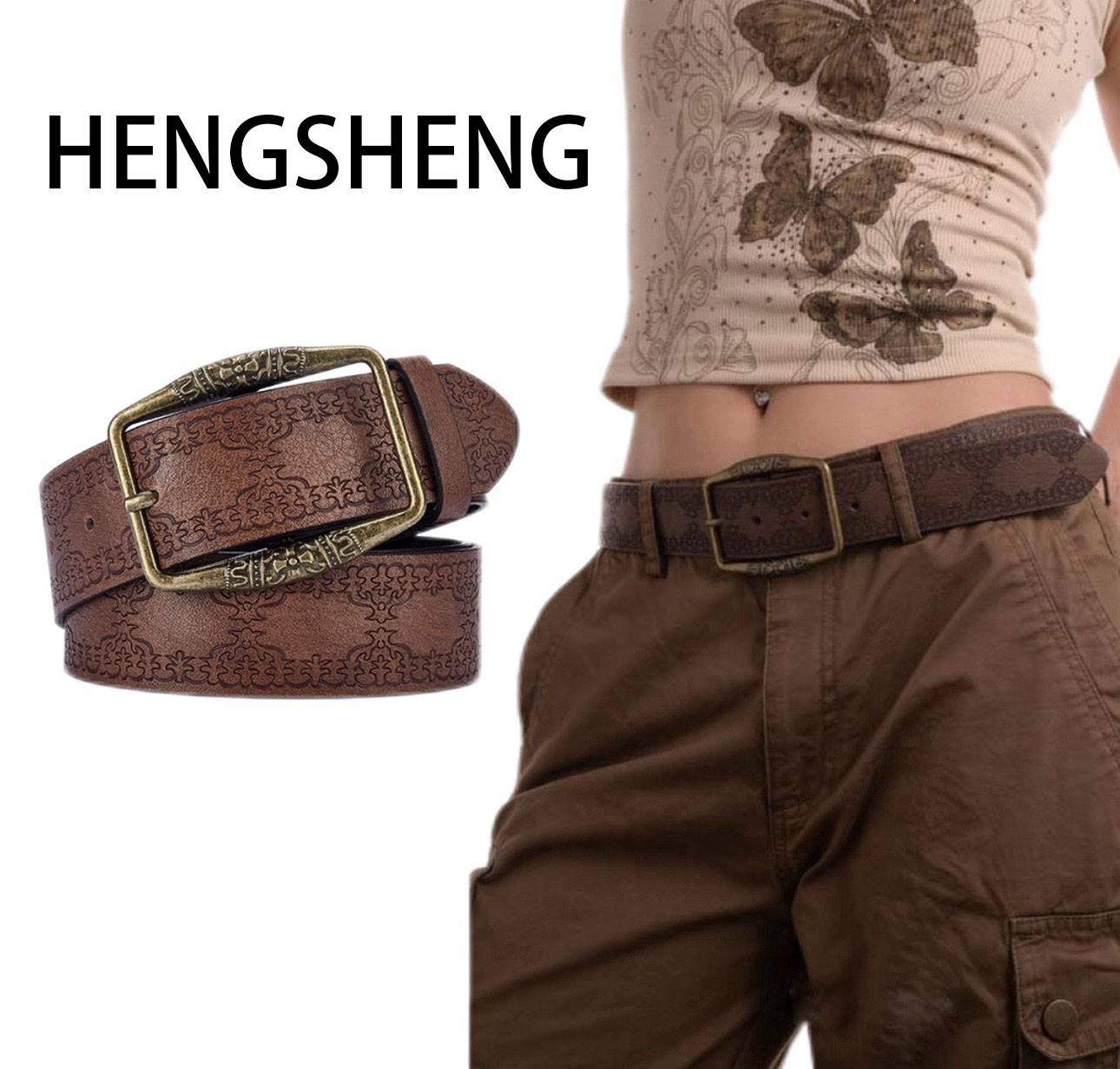 美式复古腰带新款民族风皮带百搭高级感棕色网红爆款潮时尚女士