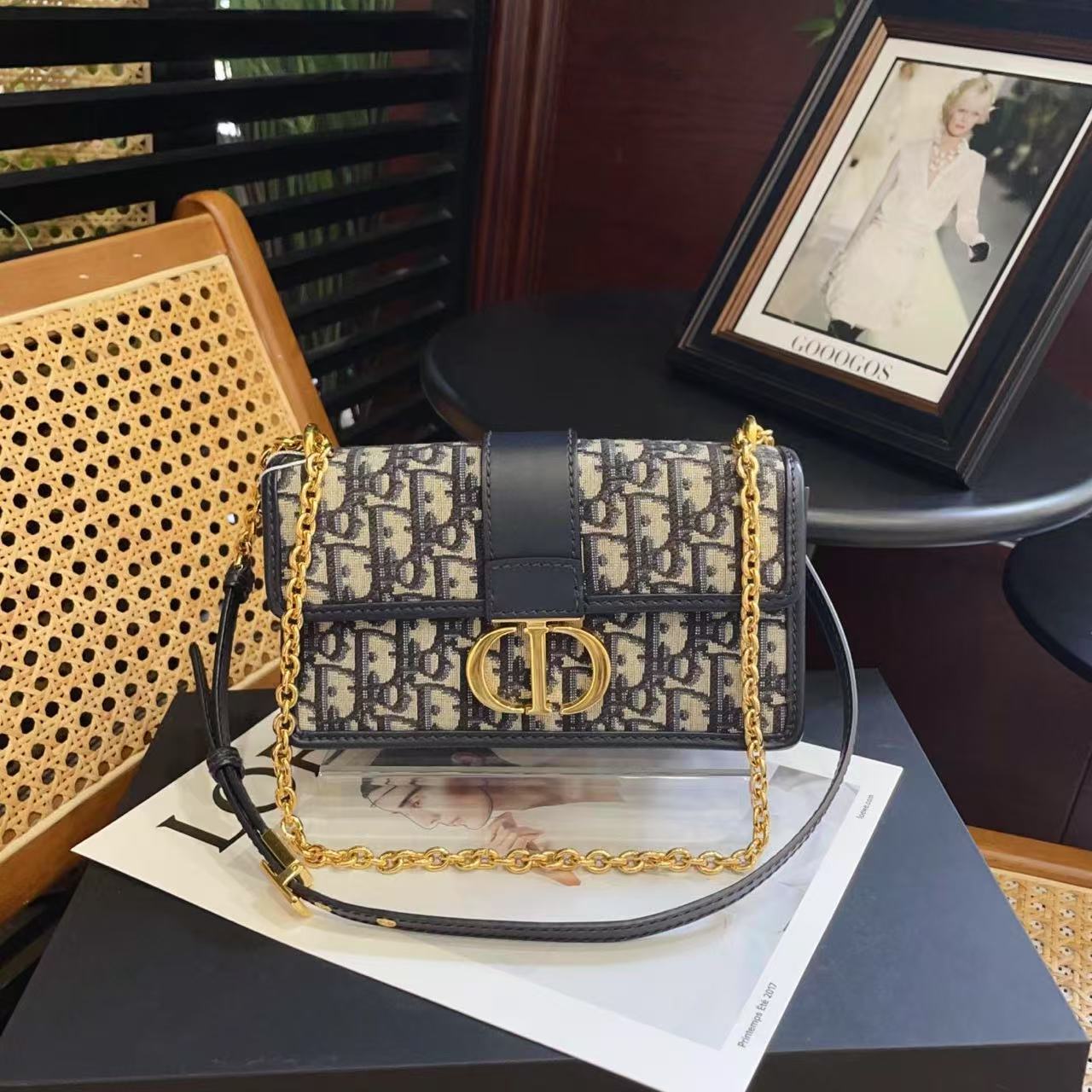 95新 DIOR/迪奥 GGS蒙田老花金扣帆布单肩包芯片款22年89321767