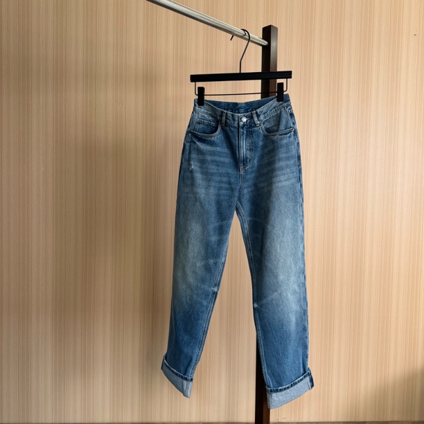 WMM 卷边经典百搭洗水直筒小脚牛仔裤冬季新款时尚休闲长裤