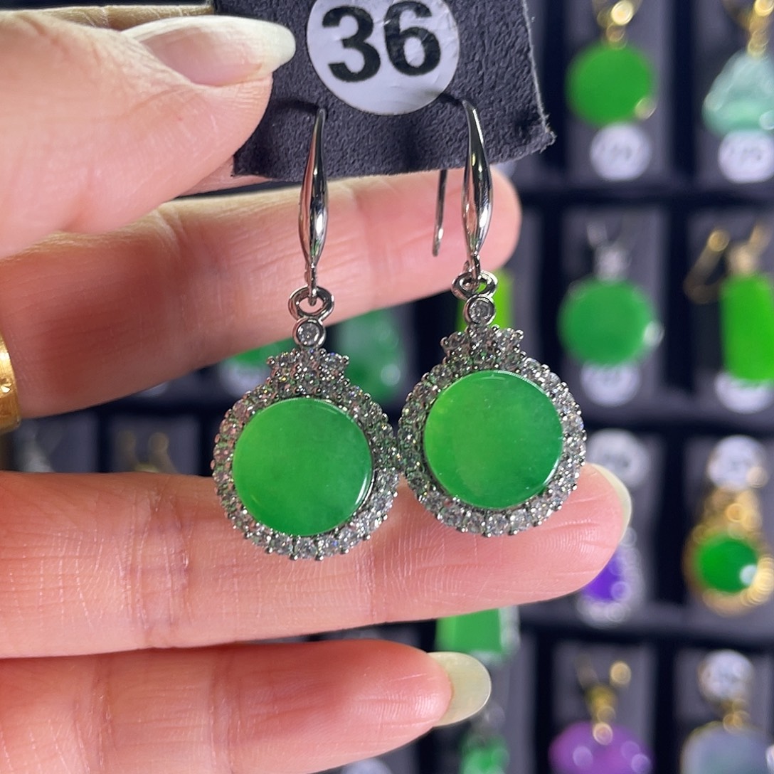 翡翠银S925镀金镶嵌耳饰36