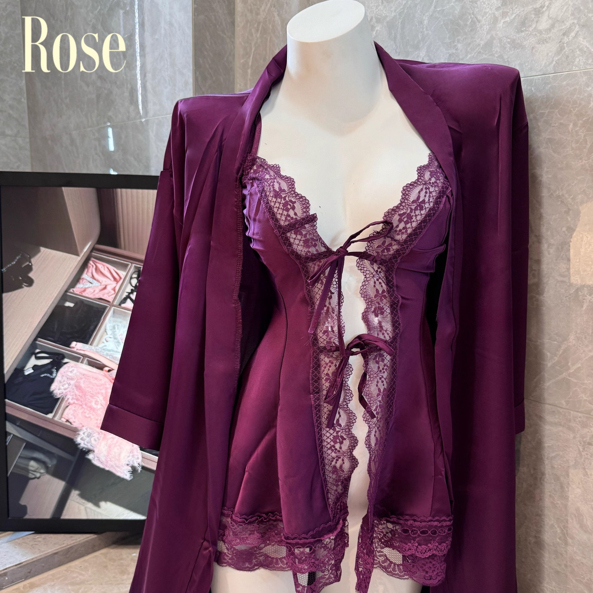 晚瑰·Rose 丁香花*紫色性感睡衣女冰丝吊带蕾丝吊带睡裙