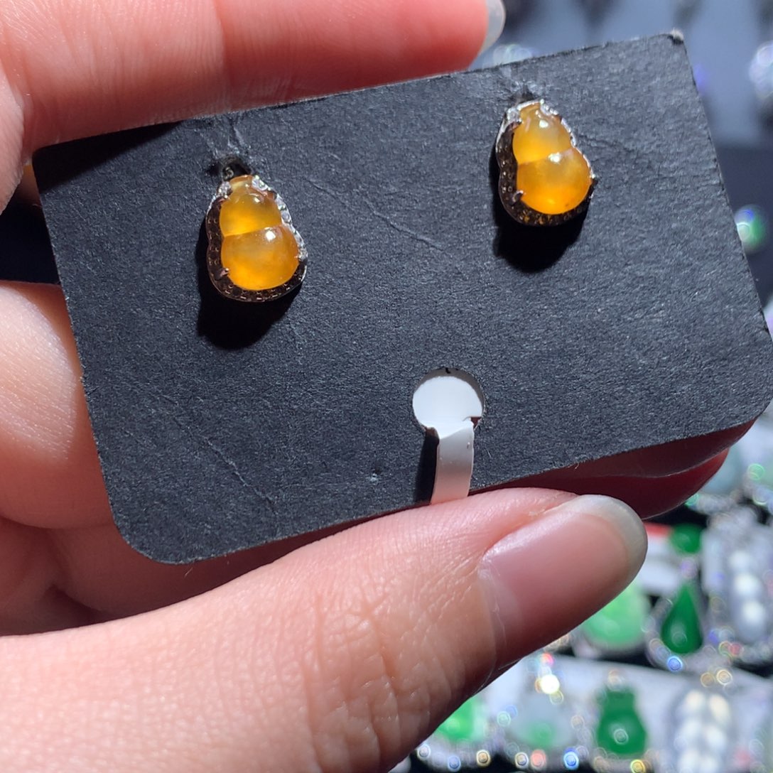 翡翠耳饰银S925镶嵌天然翡翠