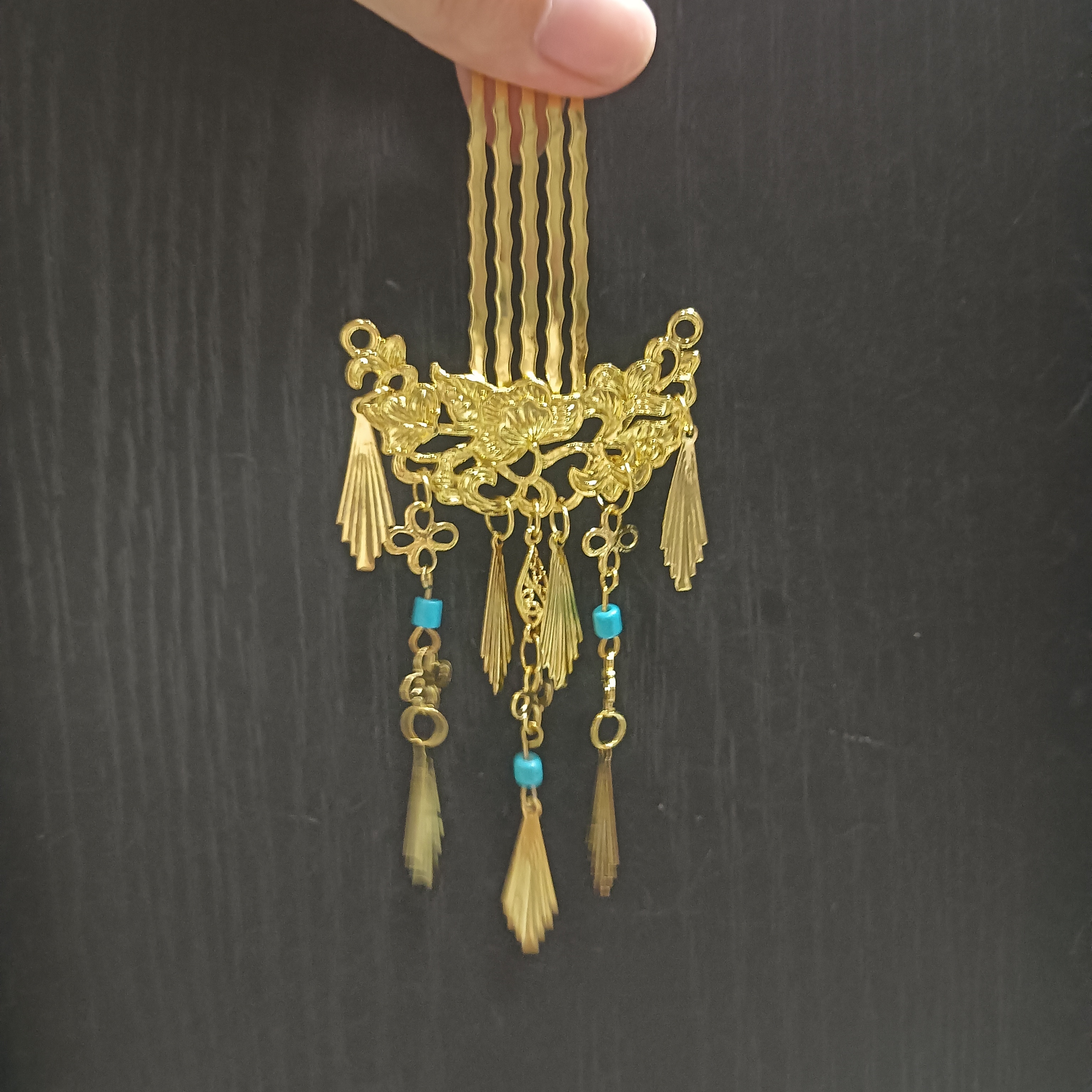 【湖蓝色流苏发簪】流苏发簪加同系列耳环【016】