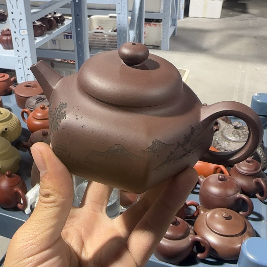 紫砂茶壶老紫泥矮六方