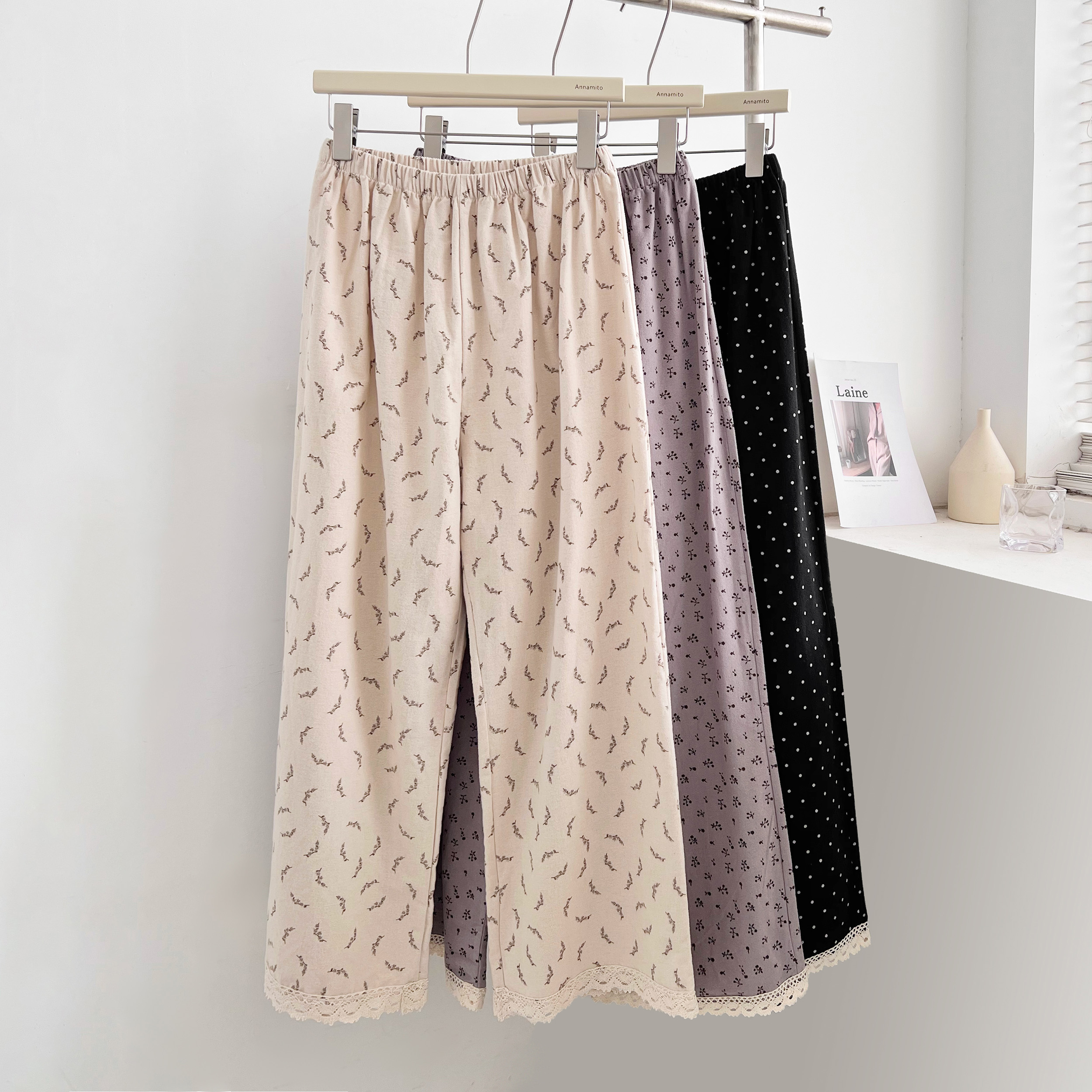 秋日慵懒韩系碎花阔腿裤K8125