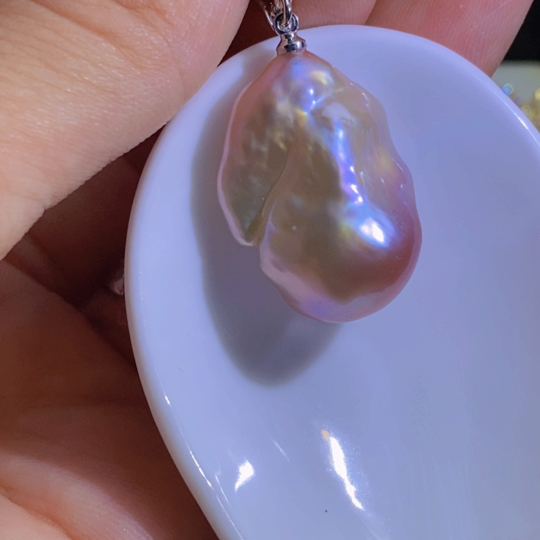 银S925镶嵌淡水珍珠天然珍珠无染色，无优化