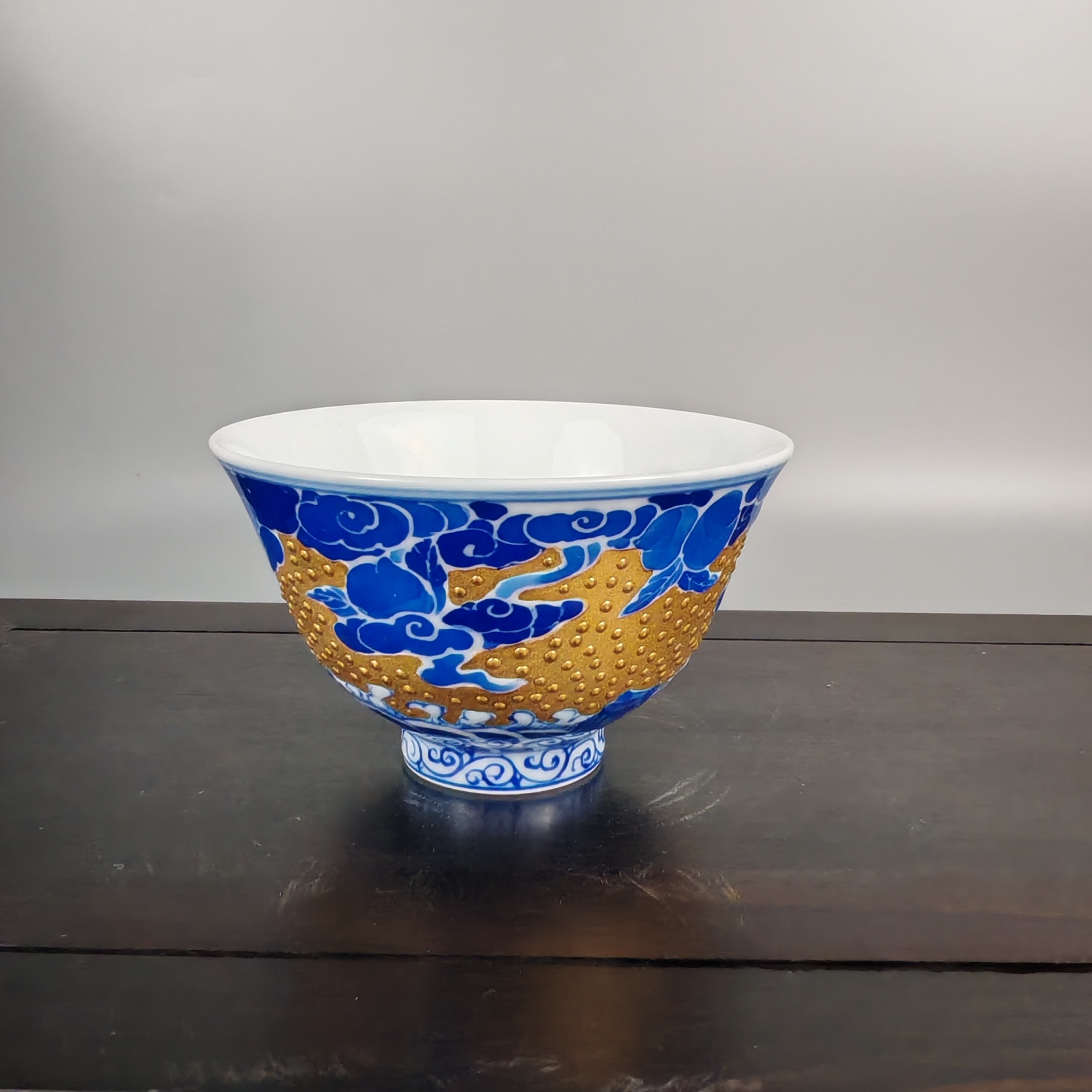 景德镇陶瓷茶器青花瓷描金纯手绘主人杯手工