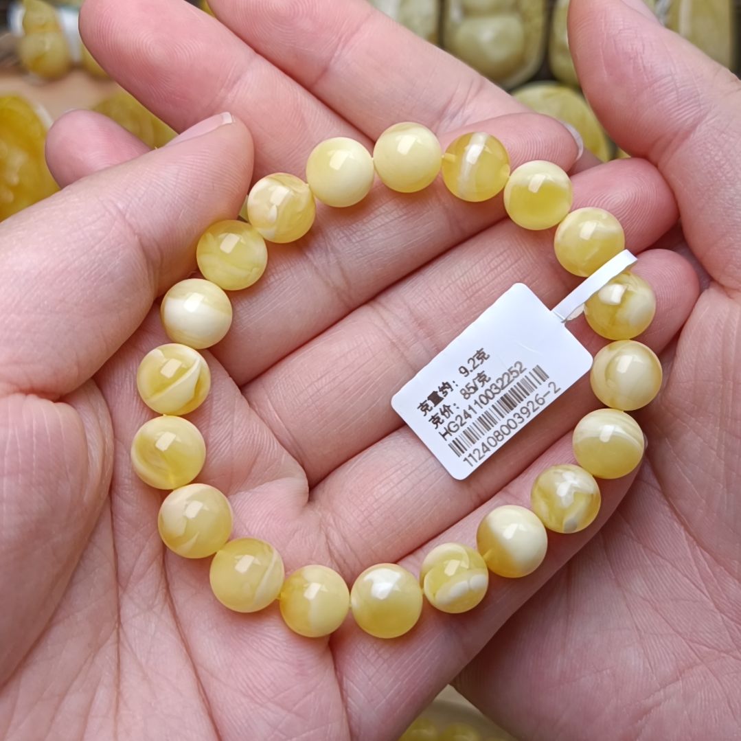 蜜蜡手链未镶嵌?****／9圆珠白蜡