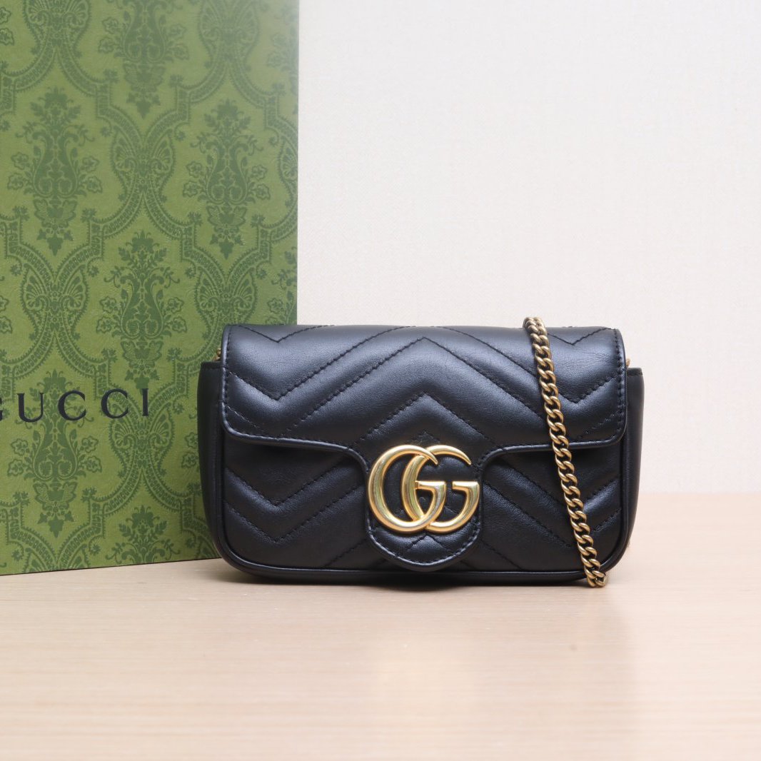 95新 GUCCI/古驰 GG 单肩包超Mini 16.5 黑色 P244691111